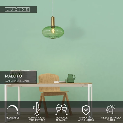 Lucide MALOTO - Lámpara colgante - Ø 30 cm - 1xE27 - Verde - USP